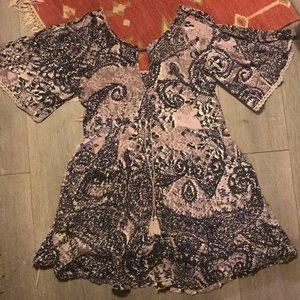 Free People Purple Mini Dress Bell Sleeves